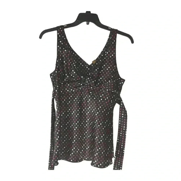 Copper Key Womens Top Multicolor Polka Dot V Neck Sleeveless Blouse Tie Large - Picture 1 of 10